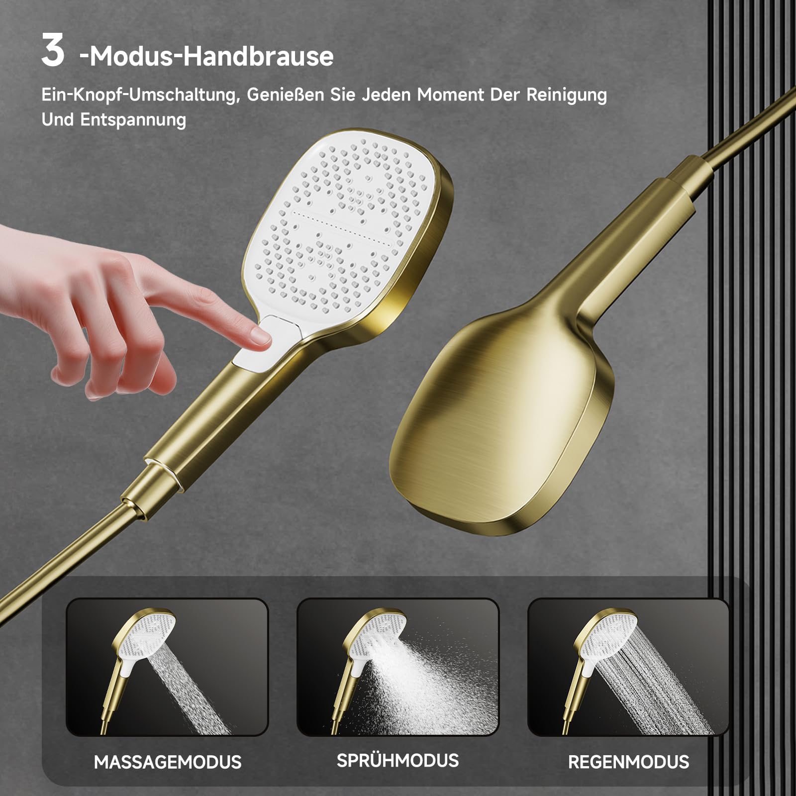 Duschsystem,Gebürstetes Gold Duschsystem mit thermostat | 4-in-1-Duschsäulen-Set mit 320 × 220 mm großer Regendusche, Duschset mit Duschkopf, Duschgarnitur mit Regendusche