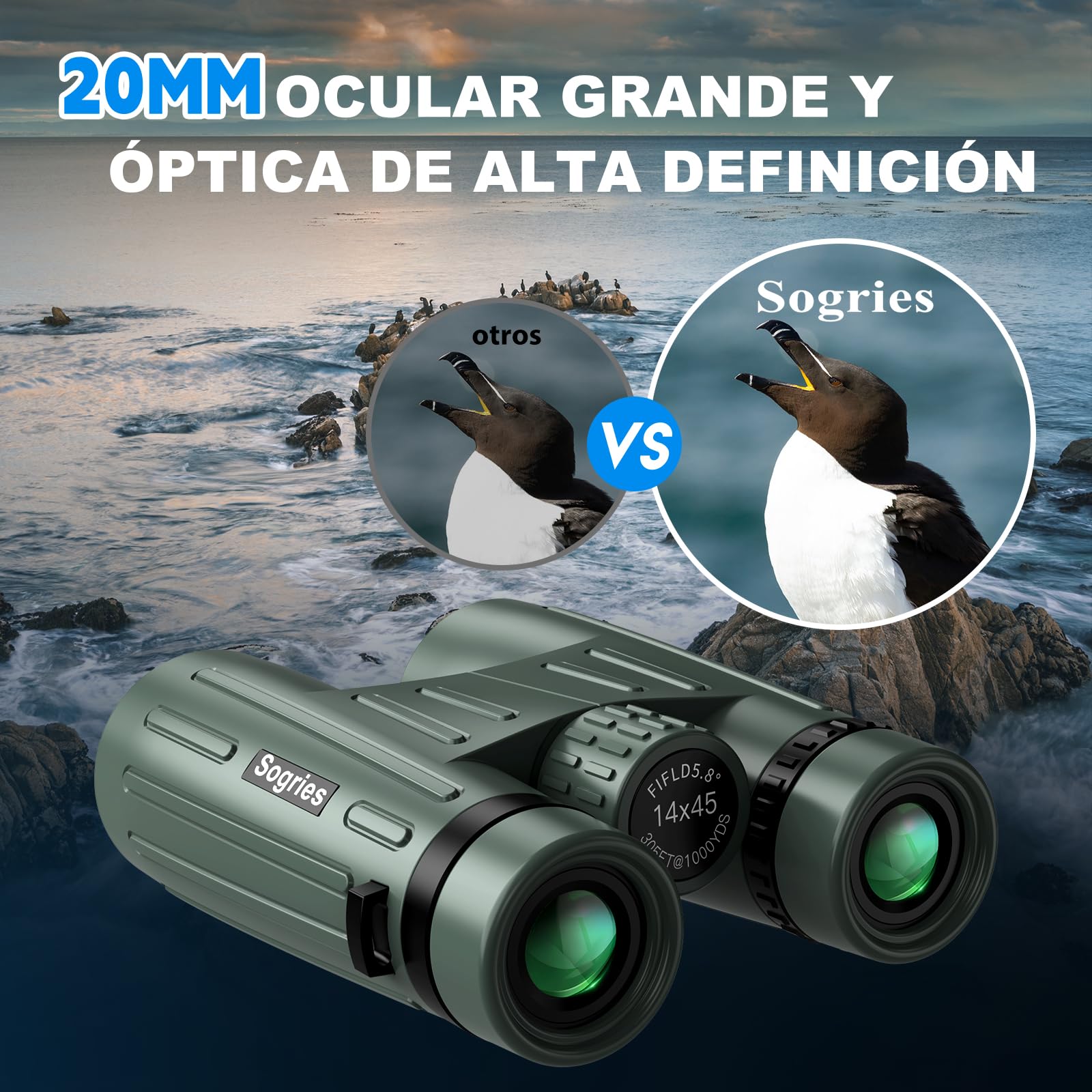 Kits de prismáticos HD de 14 x 45 para Adultos, de Alta Potencia con Adaptador de teléfono, trípode y Adaptador de trípode, prismáticos Impermeables y de Gran visión para observación de Aves, Caza
