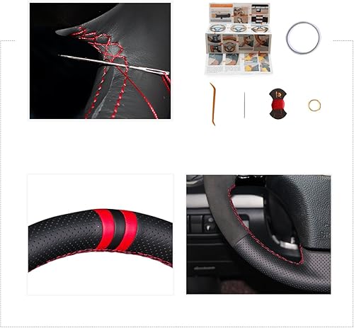 Miniatura 10 de MEWANT Funda negra personalizada de cuero genuino para volante de automóvil Mazda 3 2004-2009  Mazda 5 2006-2010  Mazda 6 2003-2008  Mazda MPV