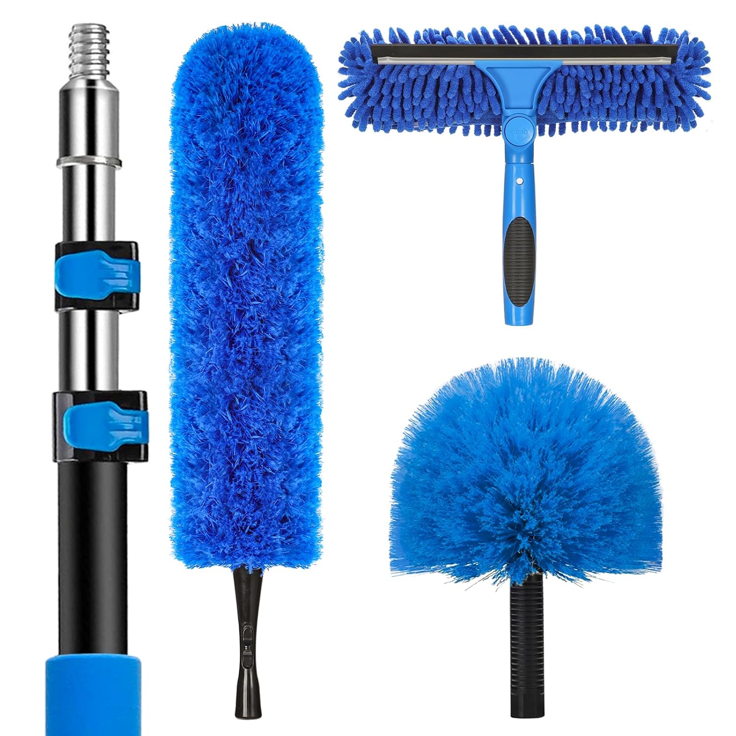 20 Feet High Reach Duster Kit with 5-12 Ft Extension Pole, Cobweb Duster with Telescoping Pole, Window Squeegee with Scrub... - Review, Price and Buying Guide