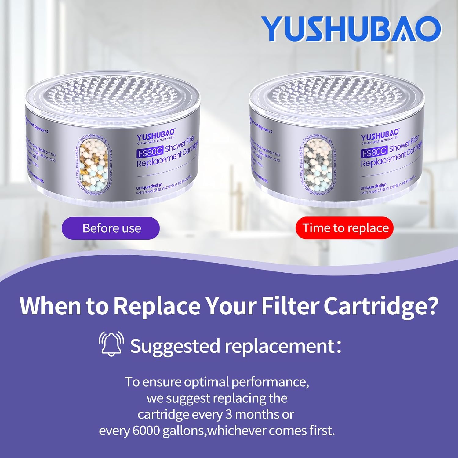 Shower Filter Replacement Cartridges, Water Softener for Hard Water, FS80C Model, 2 Pack