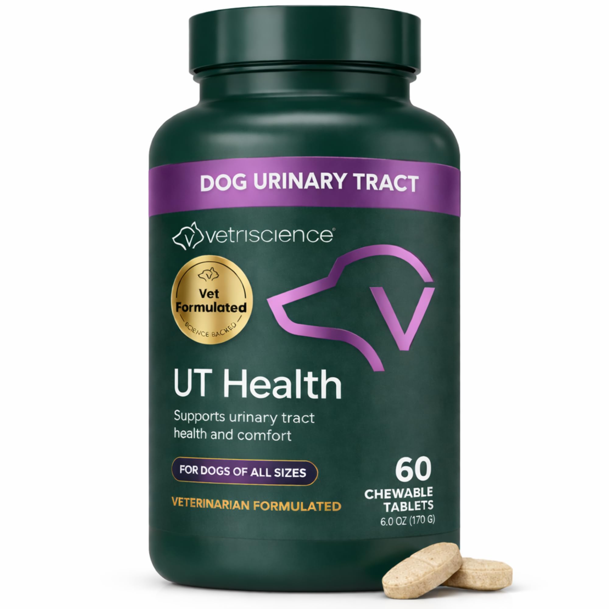 Quick Action UT Health Chewable Tablets, UT Strength STAT Supplement for Dogs, Cranberry, Uva Ursi, and Chanca Piedra to Soothe Urinary Tract Discomfort, Smoke, 90 Count