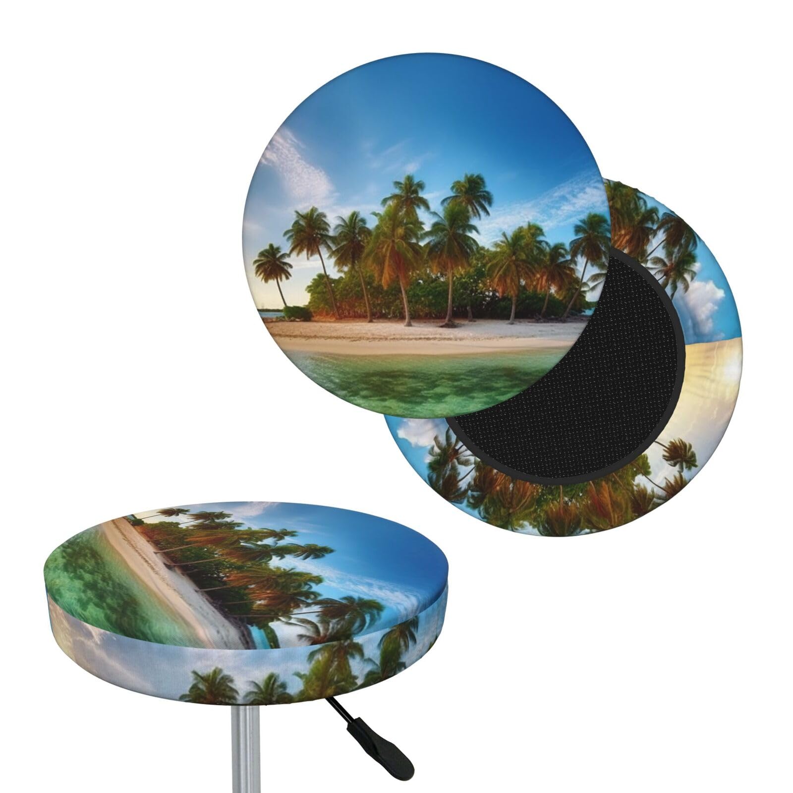 NONHAI Overseas Islands Bar Stool Cover Round Elastic Stool Cushion Covers Dustproof Bar Chair Cover Washable Stool Cushion Slipcover Stretch Stool Seat Covers for 12-14 Inch Chair
