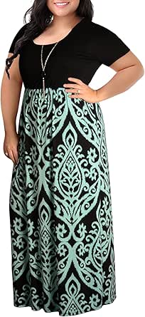 Nemidor Women's Chevron Print Summer Short Sleeve Plus Size Casual Maxi Dress