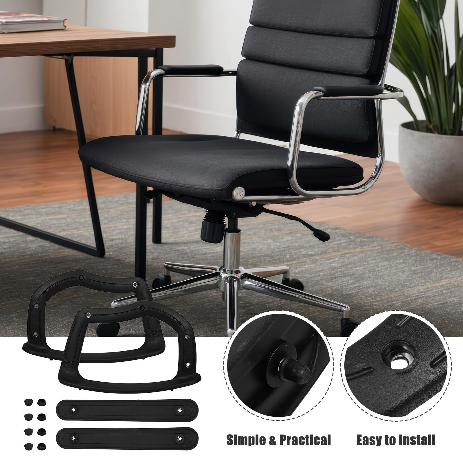 Reposabrazos Resistente al Desgaste Negro de Silla Profesional de Plástico Par Diseño Elegante Fácil Instalación y Mayor Comodidad para Sillas de Oficina