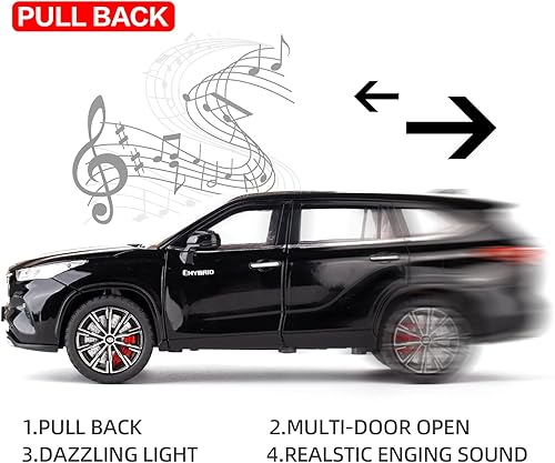 Miniatura 3 de BDTCTK 124 Highlander Model Car, coche de juguete de aleación de zinc con sonido y luz para niños niño niña regalo (negro)