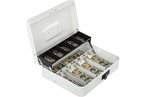 Large White Locking Cash Box with Combo Lock and Money Tray