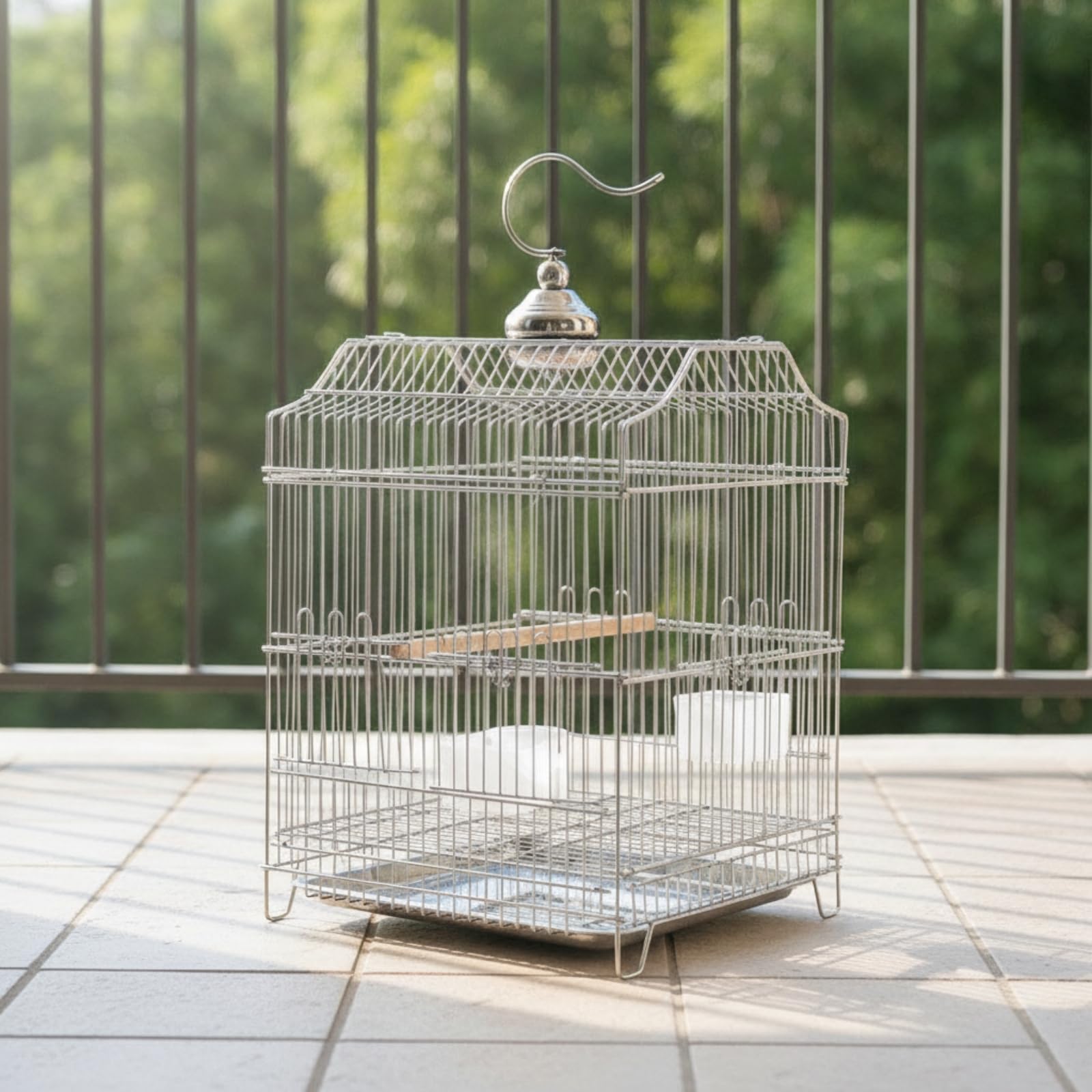 Edelstahl-Vogelkäfig hausnehmbar Vogelkäfig mit Kotschublade quadratisch Vogelvolie für Vogelbesitz, Wellensittichhalt, Wohnzimm, 31x31x58.5 cm