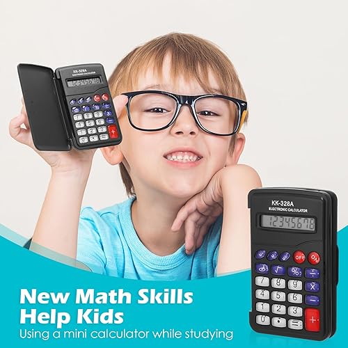 Miniatura 4 de Kanayu 50 calculadoras de tamaño de bolsillo a granel con pantalla de 8 dígitos, calculadora básica con botón de cubierta, batería, mini calculadora