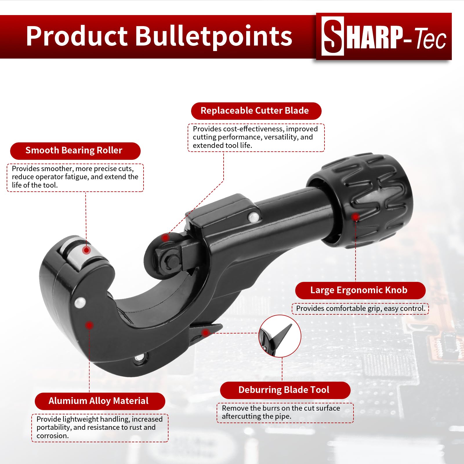 Sharp-tec 3-35mm Pipe Cutter, Adjustable Tube Cutter with Aluminum Alloy Body - Image 2