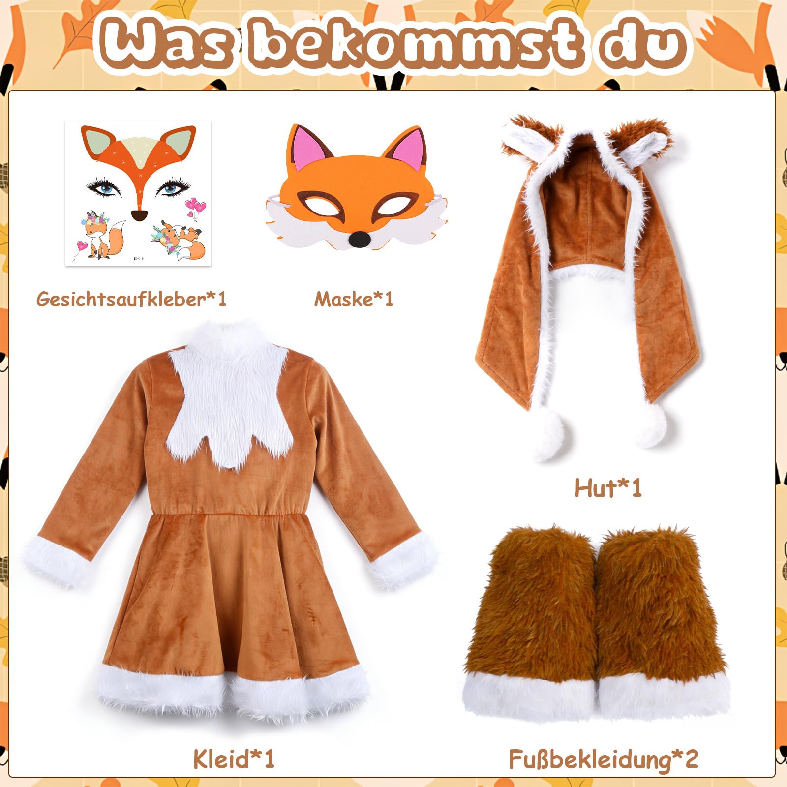 Disfraz de zorro para niños, disfraz de zorro, incluye sombrero, funda para zapatos, máscara de cara, disfraz de zorro para disfraz de carnaval para niños y niñas, disfraz de niño de los