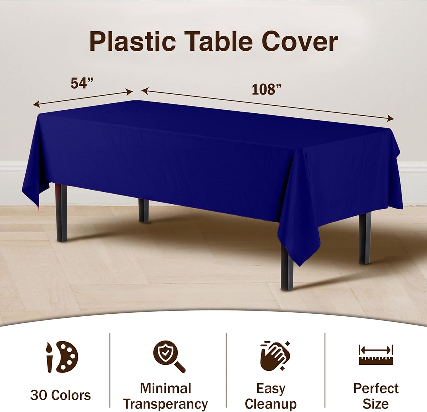 Party Solids Navy Rectangular Plastic Tablecloth - 54x108 Inch, Pack Of 24