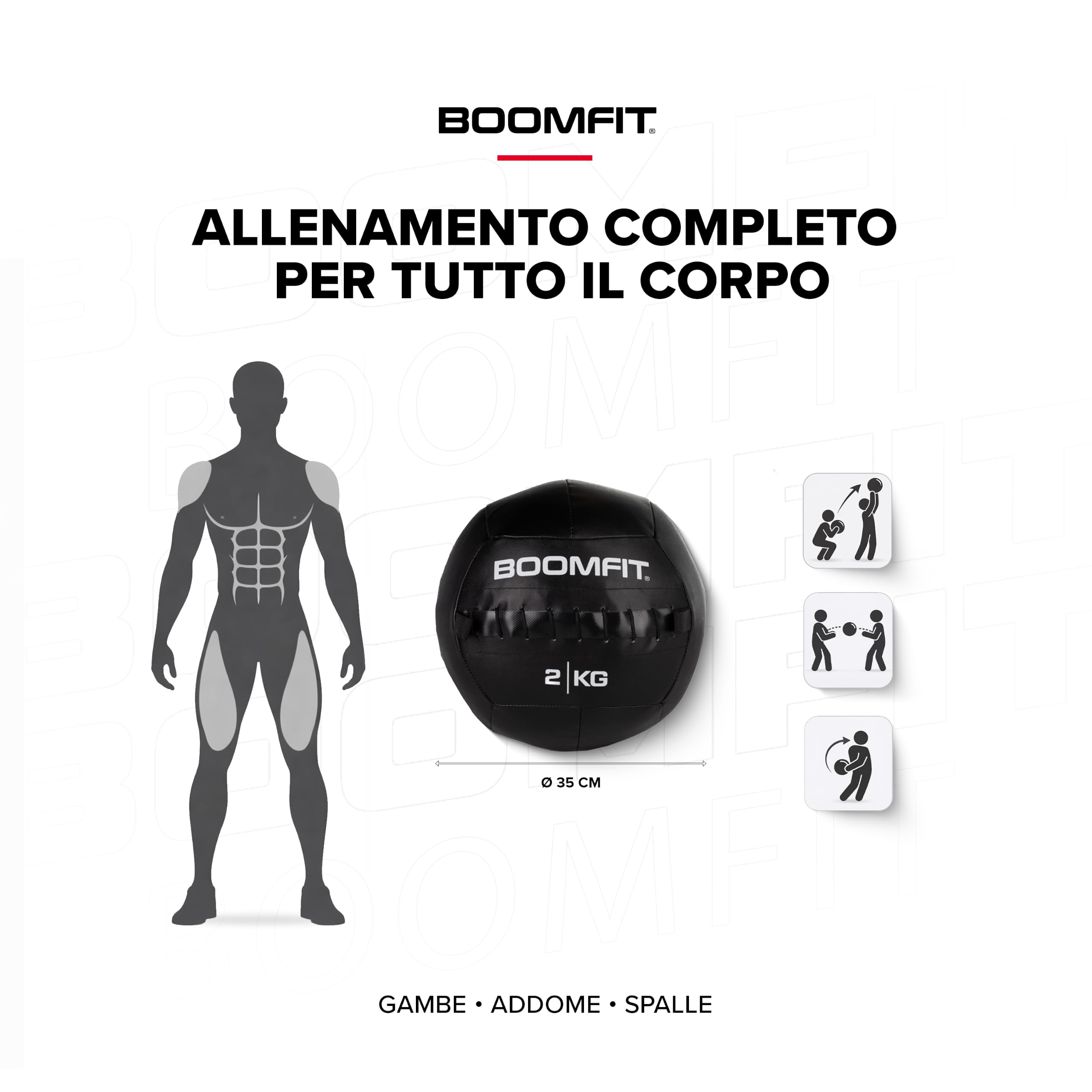 BOOMFIT Wall Ball 2-15kg | Palla Medica per Crossfit e Allenamento Funzionale | Pelle Sintetica Antiscivolo per WOD e HIIT | Attrezzatura Palestra Casa Professionale | Diametro 35cm