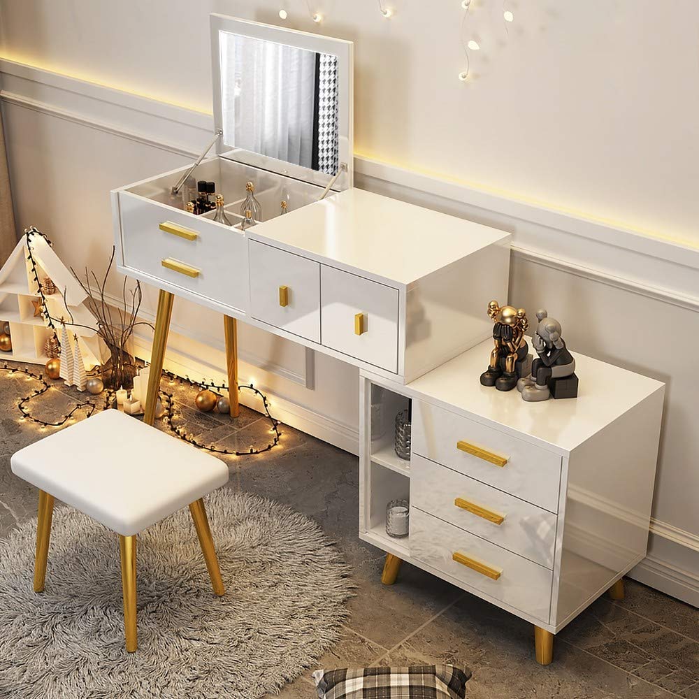 Generic Modern Dressing table (Engineered wood,Semi-Gloss finish,White )-image-16