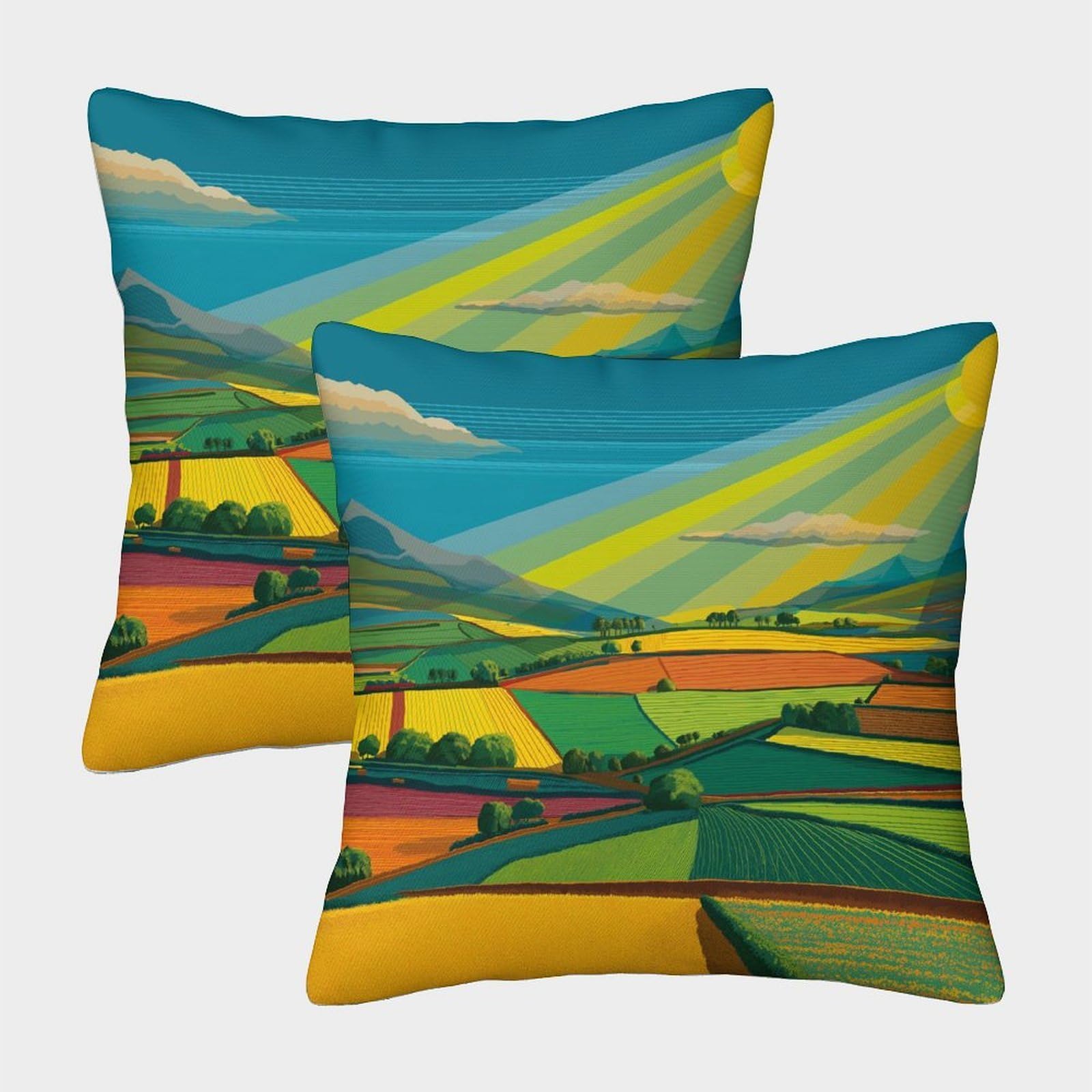 kaiyun 2 Pack Vector Image of Sun-drenched Irish Fields Pillow Case 45x45cm Throw Pillow Case,Modern Decoration Pattern for Terrace Sofa Bedroom Indoor Outdoor Party