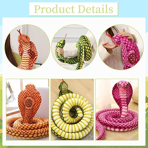 Miniatura 2 de Rakuto Peluche de serpiente, de 32 pulgadas, serpiente cobra verde, juguete de peluche realista de serpiente de peluche, regalo para niños, peluche