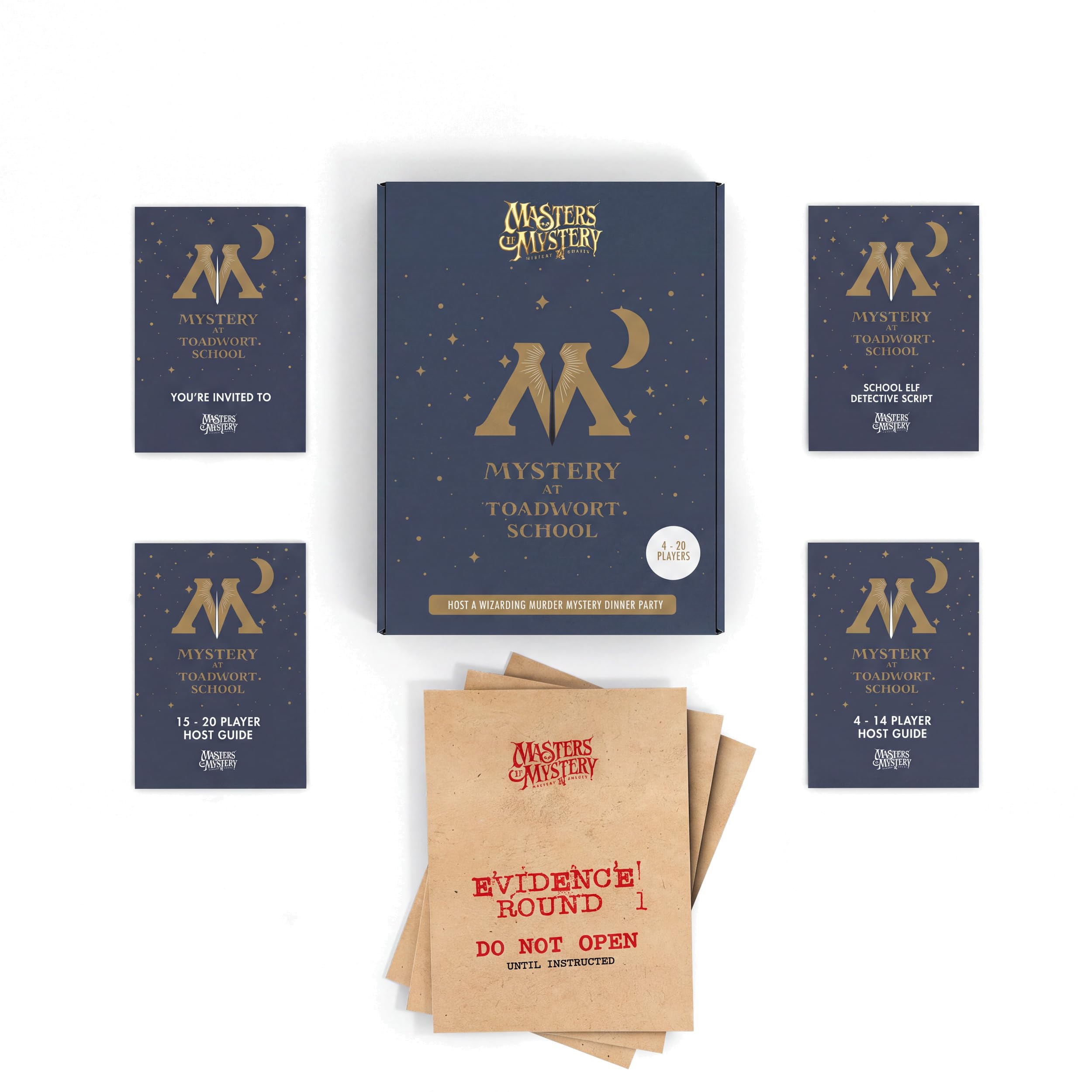 Masters of Mystery Wizarding Murder Mystery Dinner Party Game - Magical School Whodunnit Party Game para adultos - 4-20 jugadores