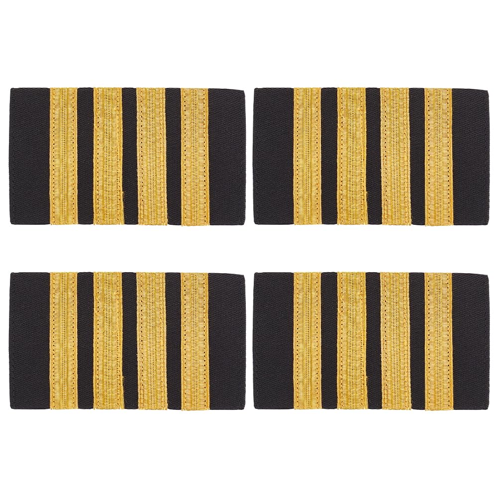 MAYJOYDIY 2 Pairs Professional Pilot Uniform Epaulets, Four Bars Captain Shoulder Boards Insignia Sliders Cosplay Epaulette Sliders for Cosplay Party Performance, Collections and Gifts