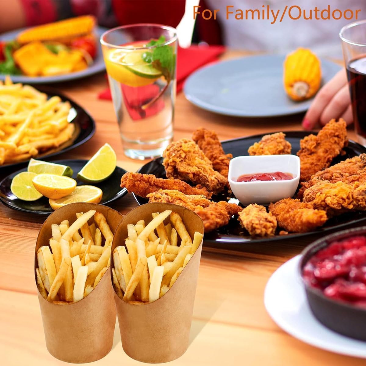 YANGWEN 16 Oz Porte Frites Tasses, 40 Pièces Coupes à Frites en Papier Kraft Gobelets Jetables pour Fêtes à Emporter,Sachets à gaufres à Bulles - Sachets à Frites