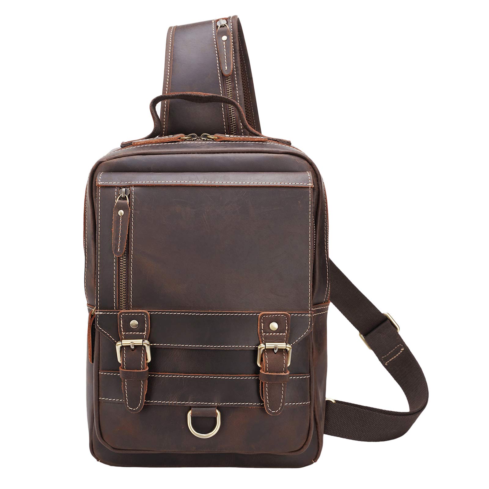 Polare Full Grain Leather Shoulder Backpack Travel Rucksack Sling Bag Messenger Crossbody Bag Daypack