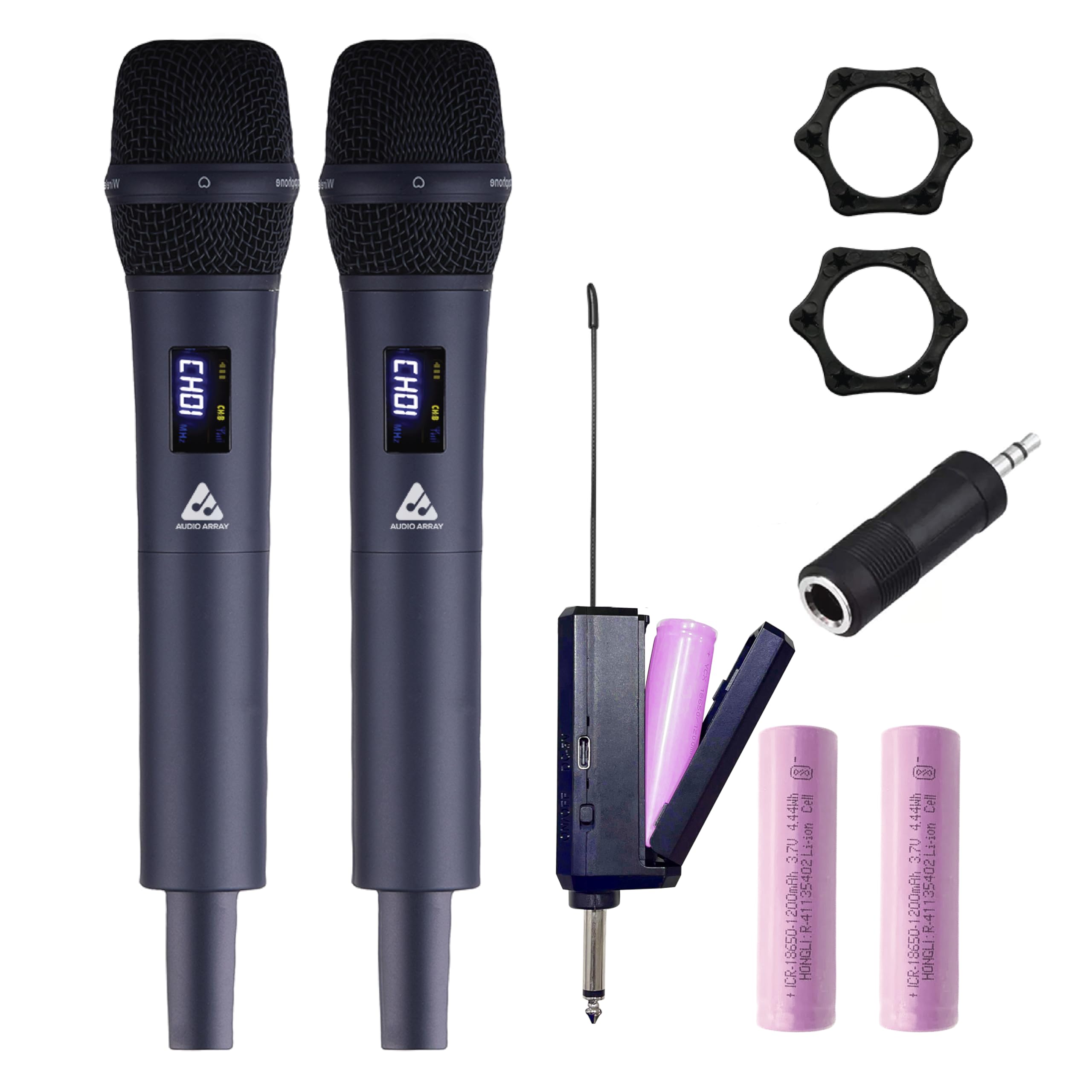 Audio Array AM-W32 UHF Dual Wireless Premium Metal Microphones | Built in Battery 2000mAh 6-8 Hours | Type-C Charging | 60M Range | Karaoke Singing, Wedding, Event | Built-in Volume and Echo Control