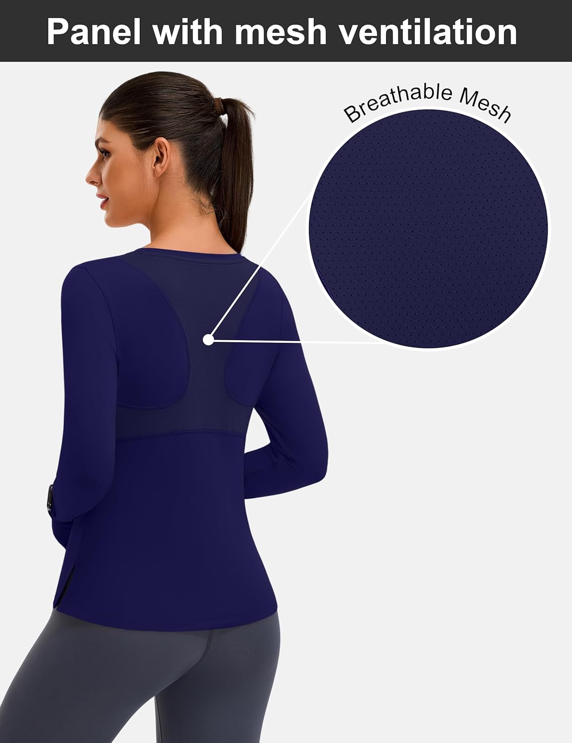 BMJL Womens Long Sleeve Workout Tops UPF 50+ Sun Protection Shirt with Mesh Panel for Athletic Hiking Running - Image 3