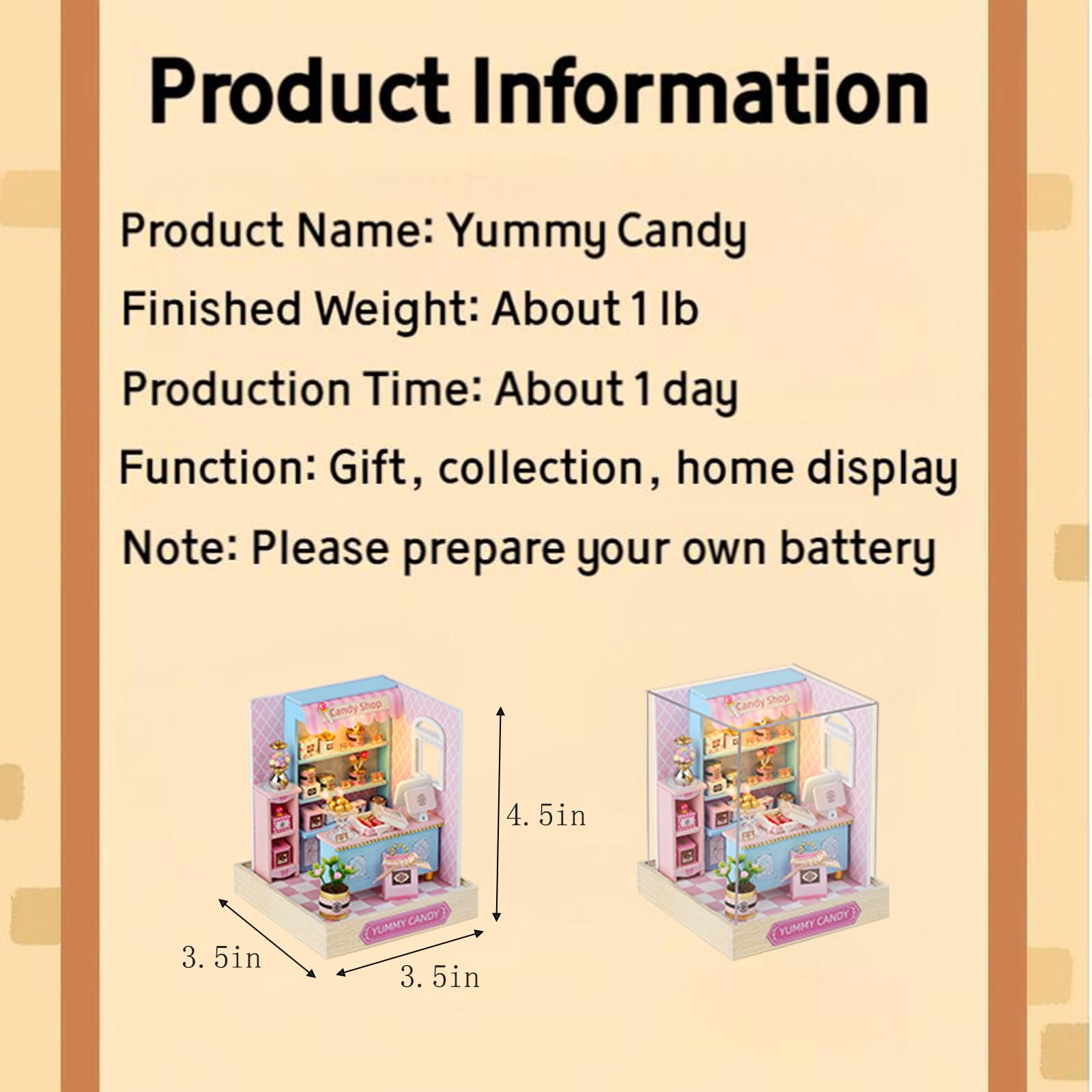 DIY Miniature House Kit, Mini House Building Kit with LED & Dust Cover, DIY Wooden Dollhouse Miniature Kit for Adults Teen, Wooden Crafts Lovely Dollhouse Kit, Yummy Candy