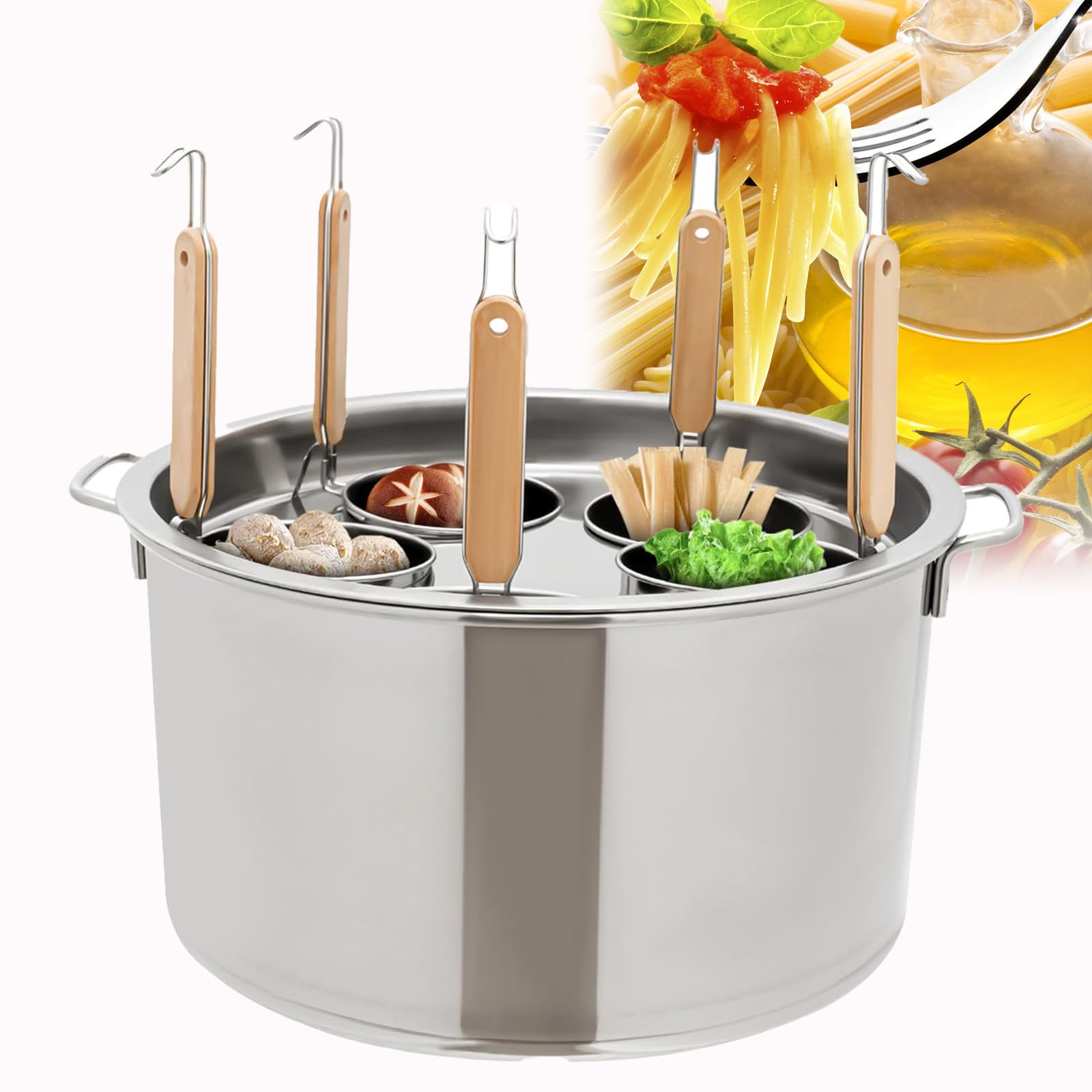 AYCDL Pasta Cooker Pasta Cooker Insert Set Spaghetti Pot Stainless Steel Pasta Pot Commercial Pasta Cooker Set 3/4/5 Holes Pasta Makers Insert Cookware Set,5Holes,5Holes