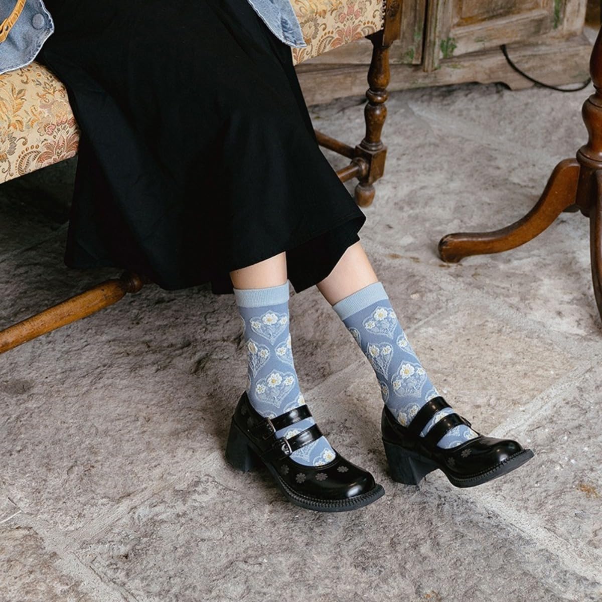 Lavish Lavender Argyle Socks Elegant Frill & Jeweled Detail for Spring & Autumn - Image 3
