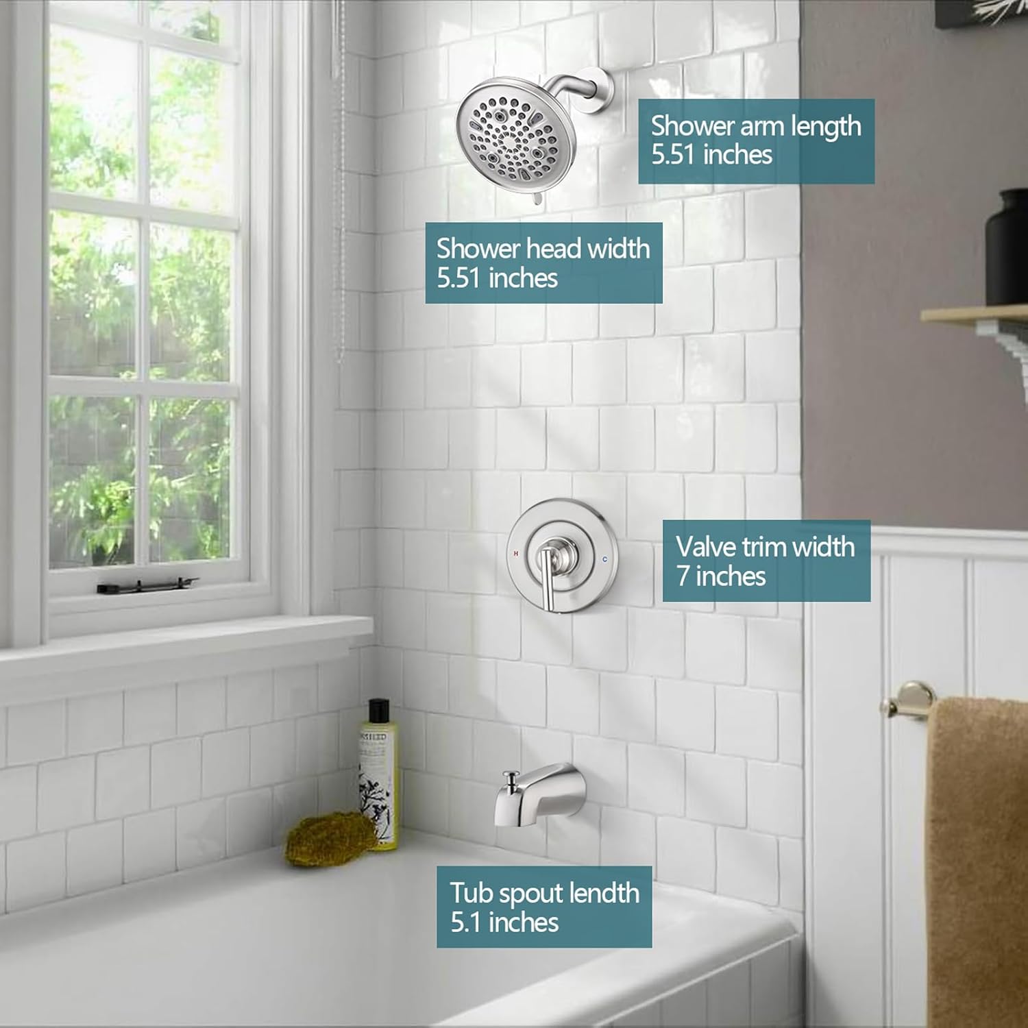 Replacement for Moen Shower Faucet Trim Kit, 9-Setting High Pressure Rain Showerhead, Shower Handle& Tub Spout, (Valve& Catridge Not Inclued), Brushed Nickel