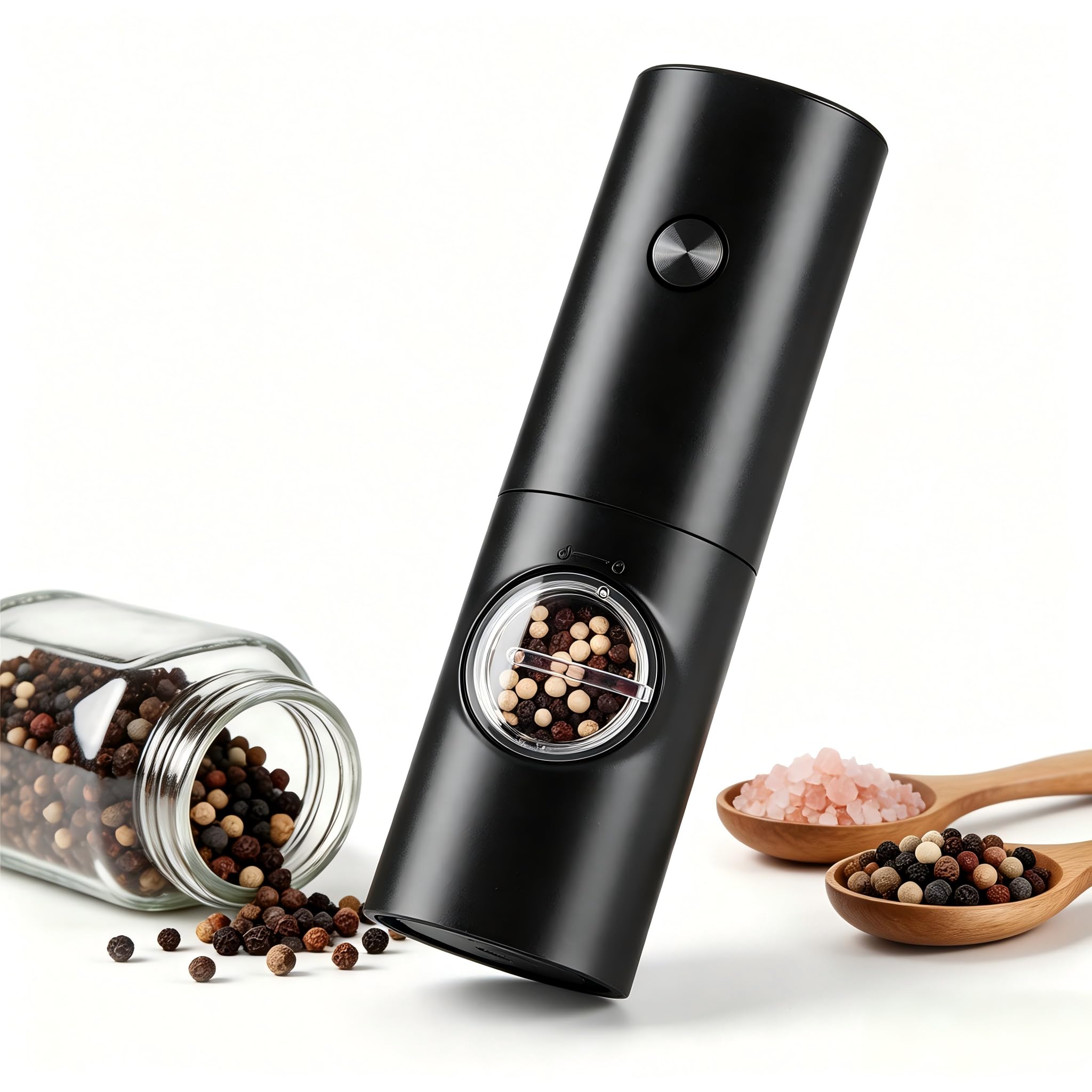 Electric Pepper Grinder or Salt Mill, Battery Powered Automatic Pepper Mill, Ceramic Grinder with Adjustable Coarseness, LED Light, One Hand Operation (1 pack)-picture-35