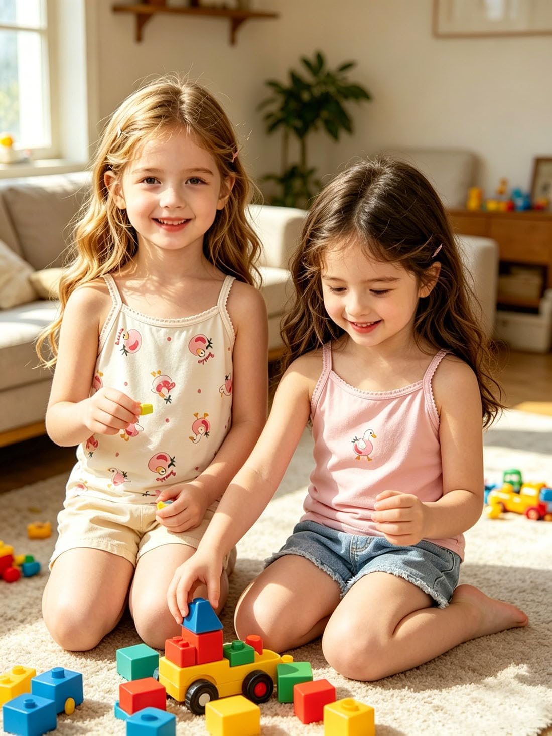Girls 2 Pack Cotton Camis Tanks, Kids Basic Camisole Tops | Ultra Soft, breathable Sweat Wicking undershirt camis ,Skin Friendly,against sensitive skin,Layering, Cute Cartoon Print