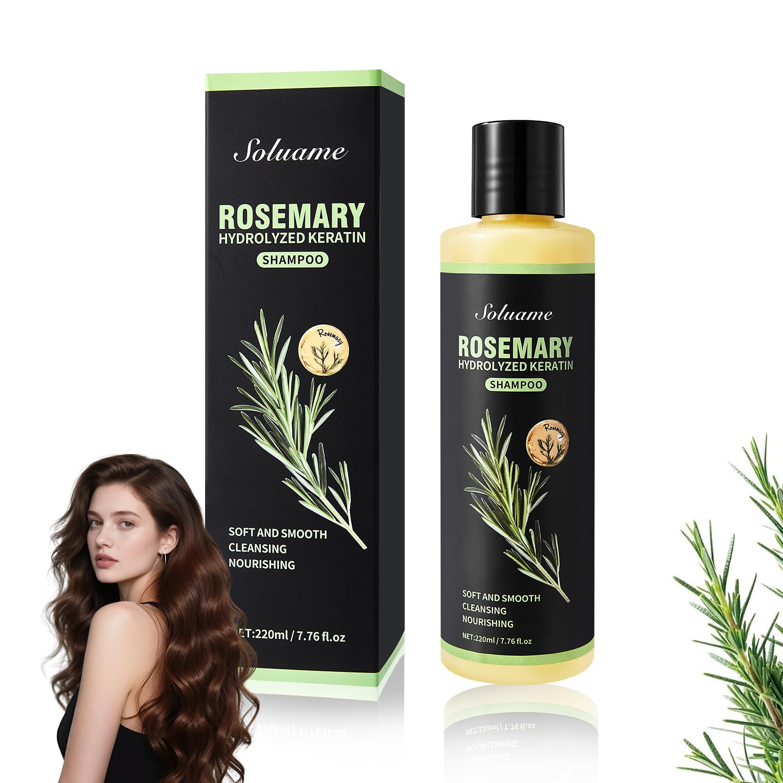 Rosmarin-Haarwuchs-Shampoo für dünner werdendes Haar für Frauen und Männer, Enthält hydrolysiertes Keratin, Stärkt die Haarsträhnen, Mild und silikonfrei Haarwachstum Shampoo für alle Haartypen