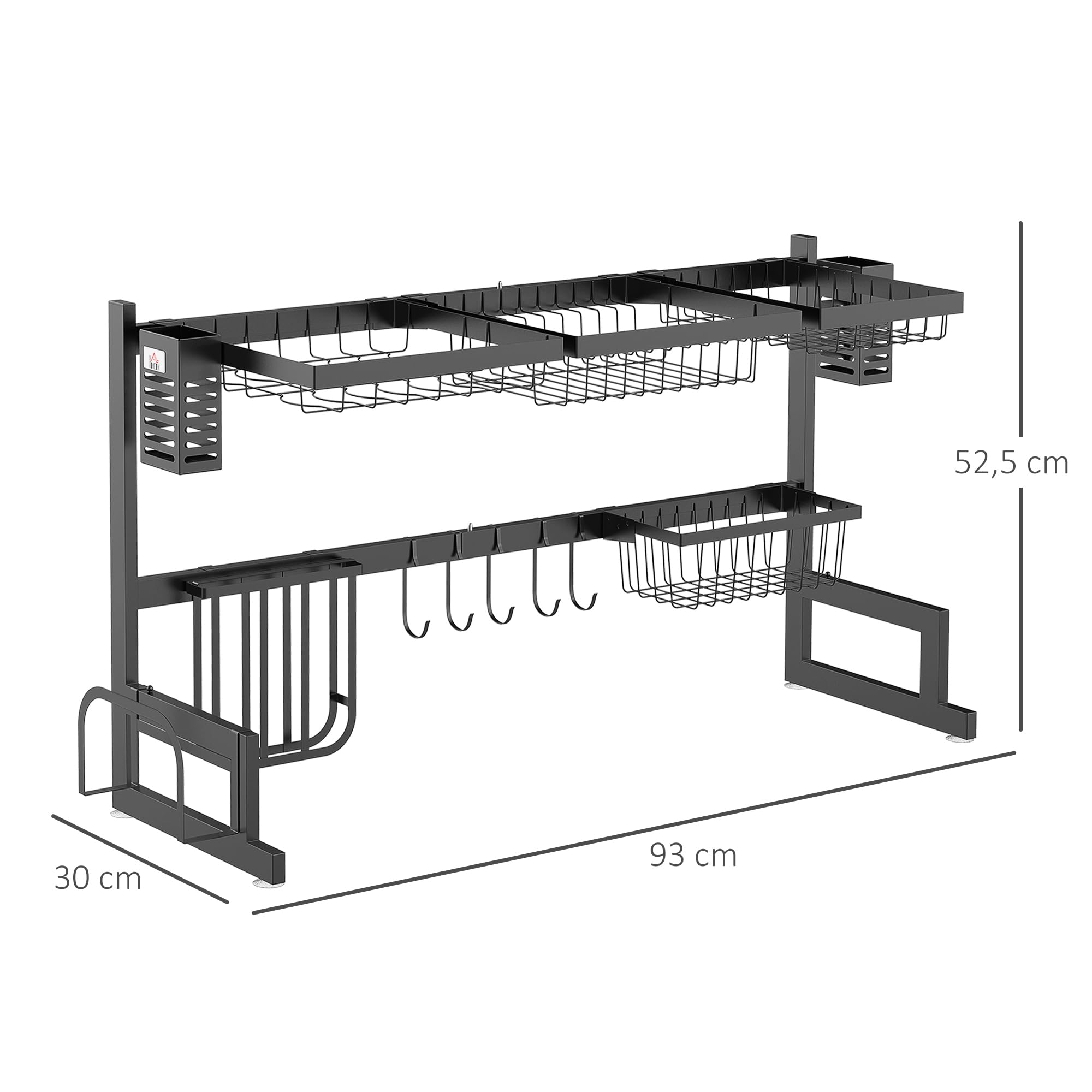 HOMCOM Scaffale Scolapiatti 2 Livelli Acciaio Nero