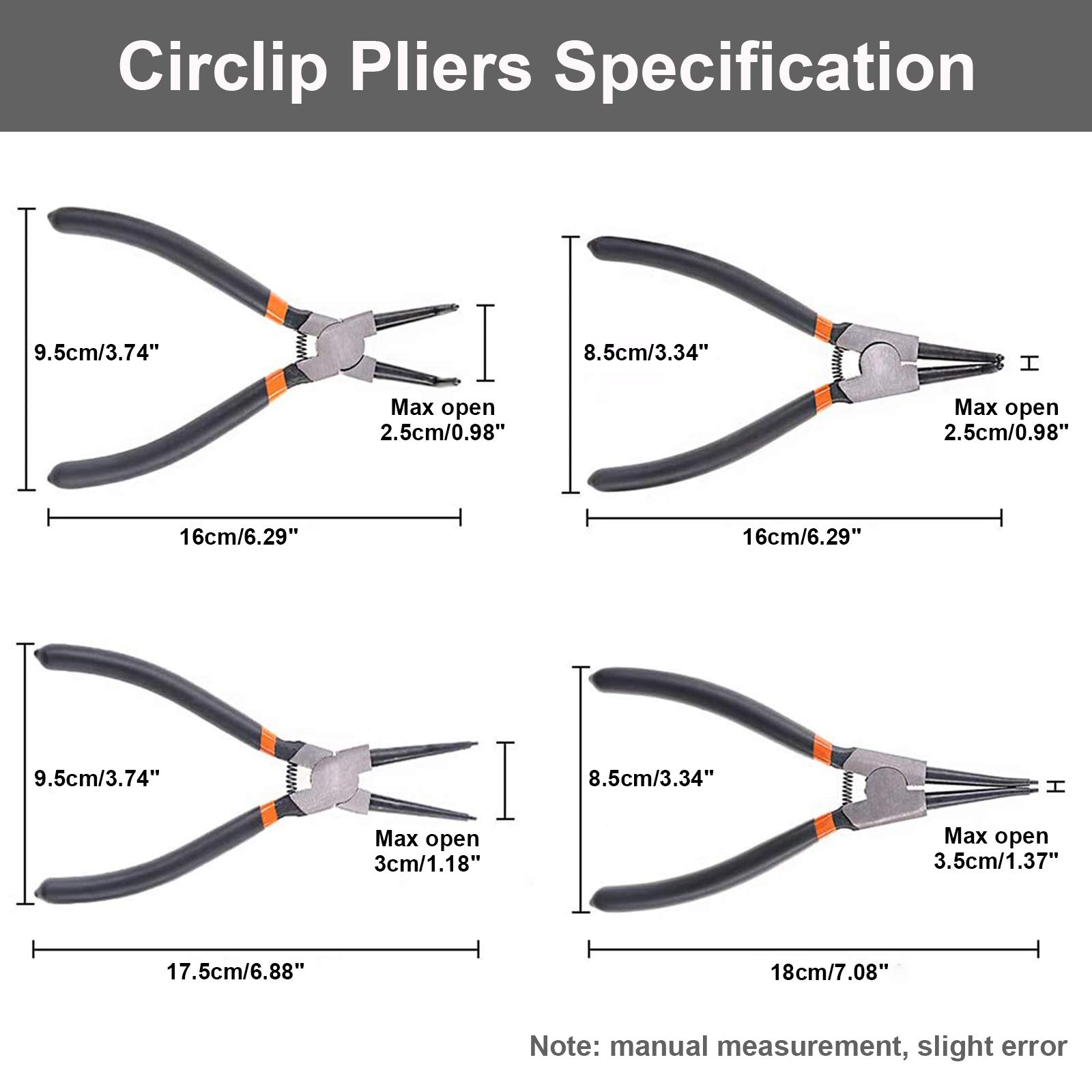 7in Circlip Snap Ring Plier Set. Internal External & Offset Circlip Plier 4pc | UK
