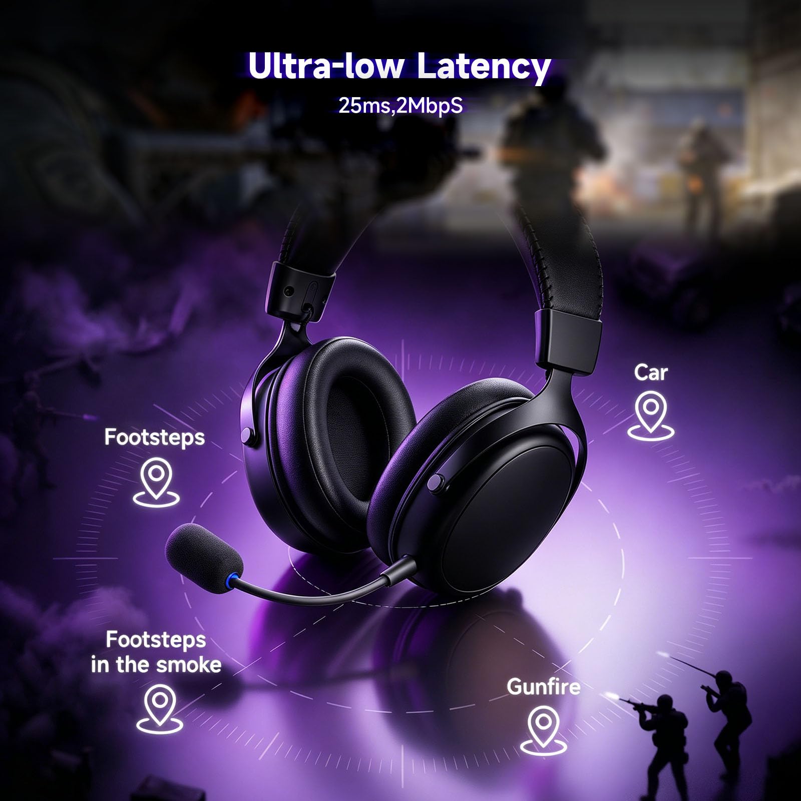 Akko Verge S9 Cuffie da gioco wireless, latenza ultra bassa, ultraleggere (270 g),driver da 53 mm,batteria da 250 ore, 2,4 GHz, Bluetooth, connettività cablata con microfono,per PS5, PS4 e PC- Nero