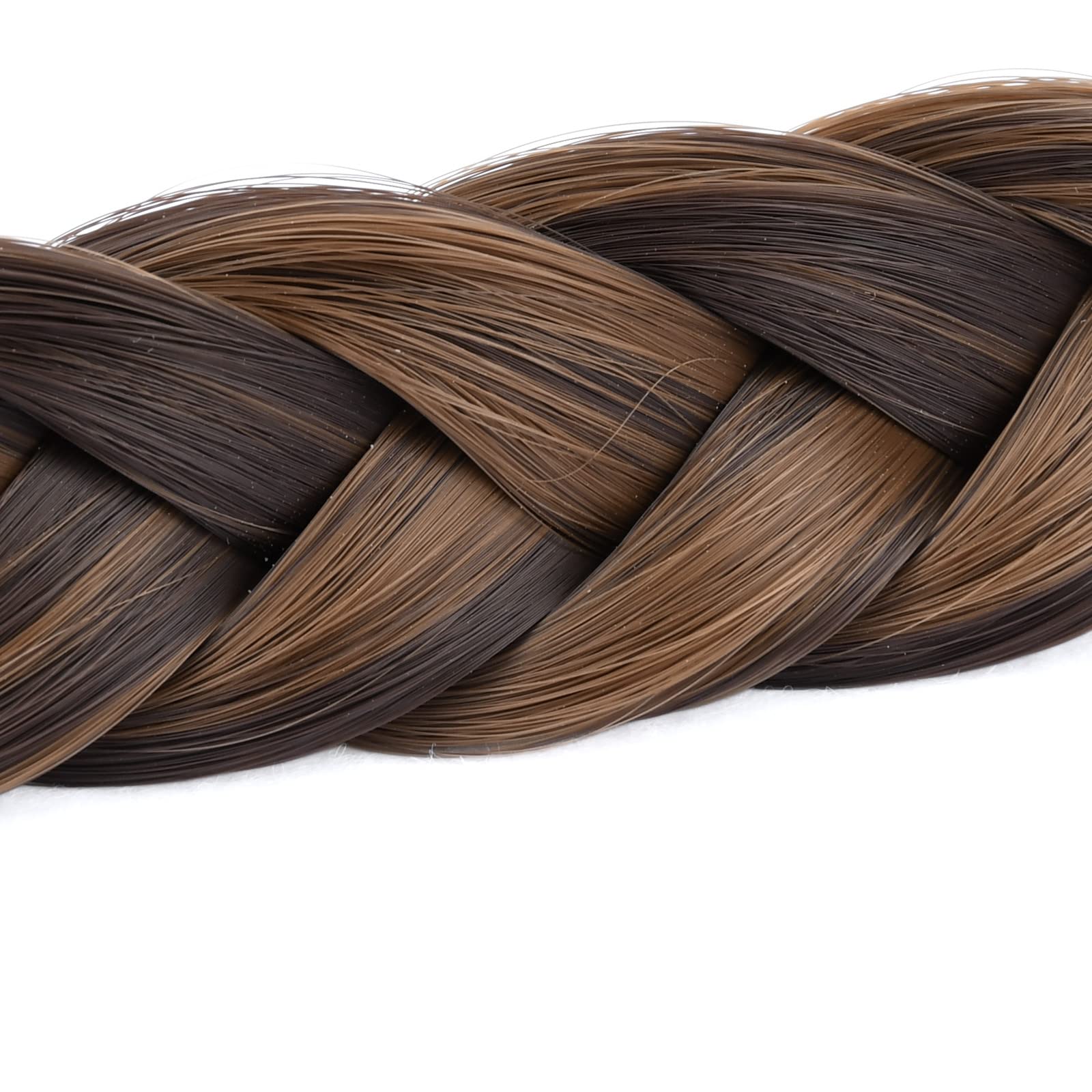 BOBIYA 2 Strand Synthetic Hair Braided Headband Classic Chunky Plaited Braids Elastic Stretch Hairpiece for Women Girl Beauty Accessory (Chocolate Toast) - Image 2