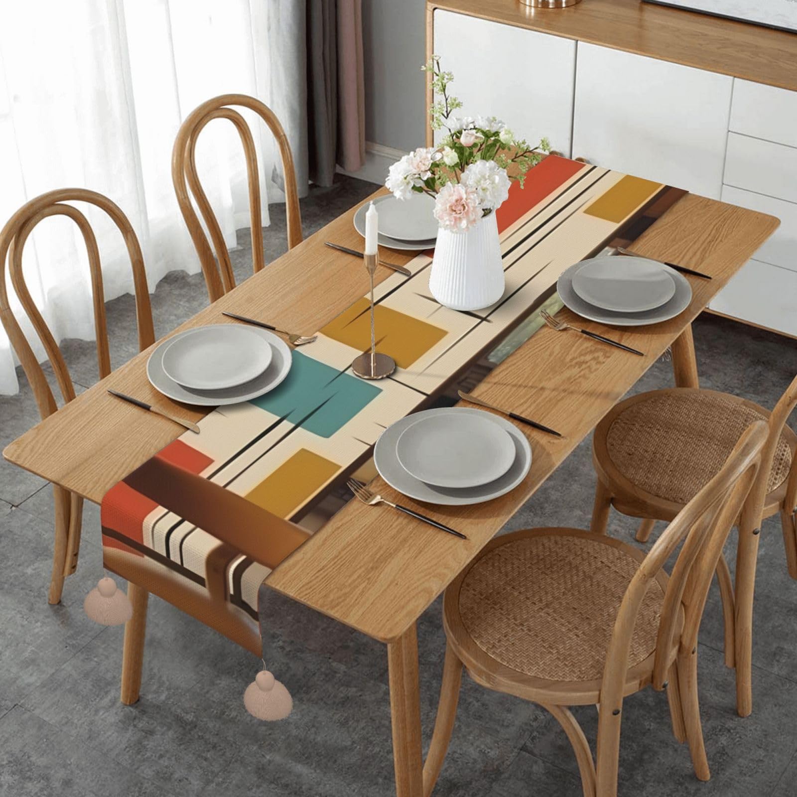 Chemin de table en lin anti-taches petite taille pour nappe moderne de table basse