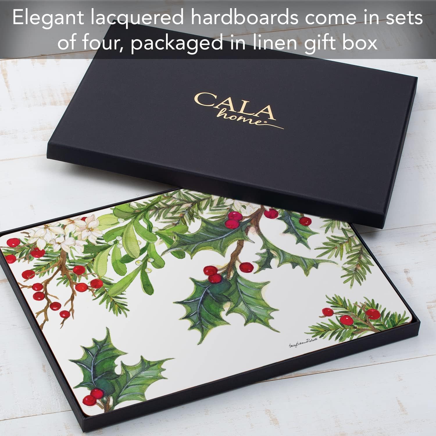 Balsam & Berries Premium Decorative Hardboard Placemat 4 Pack Manufactured in The USA Artistic Easily Wipes Clean