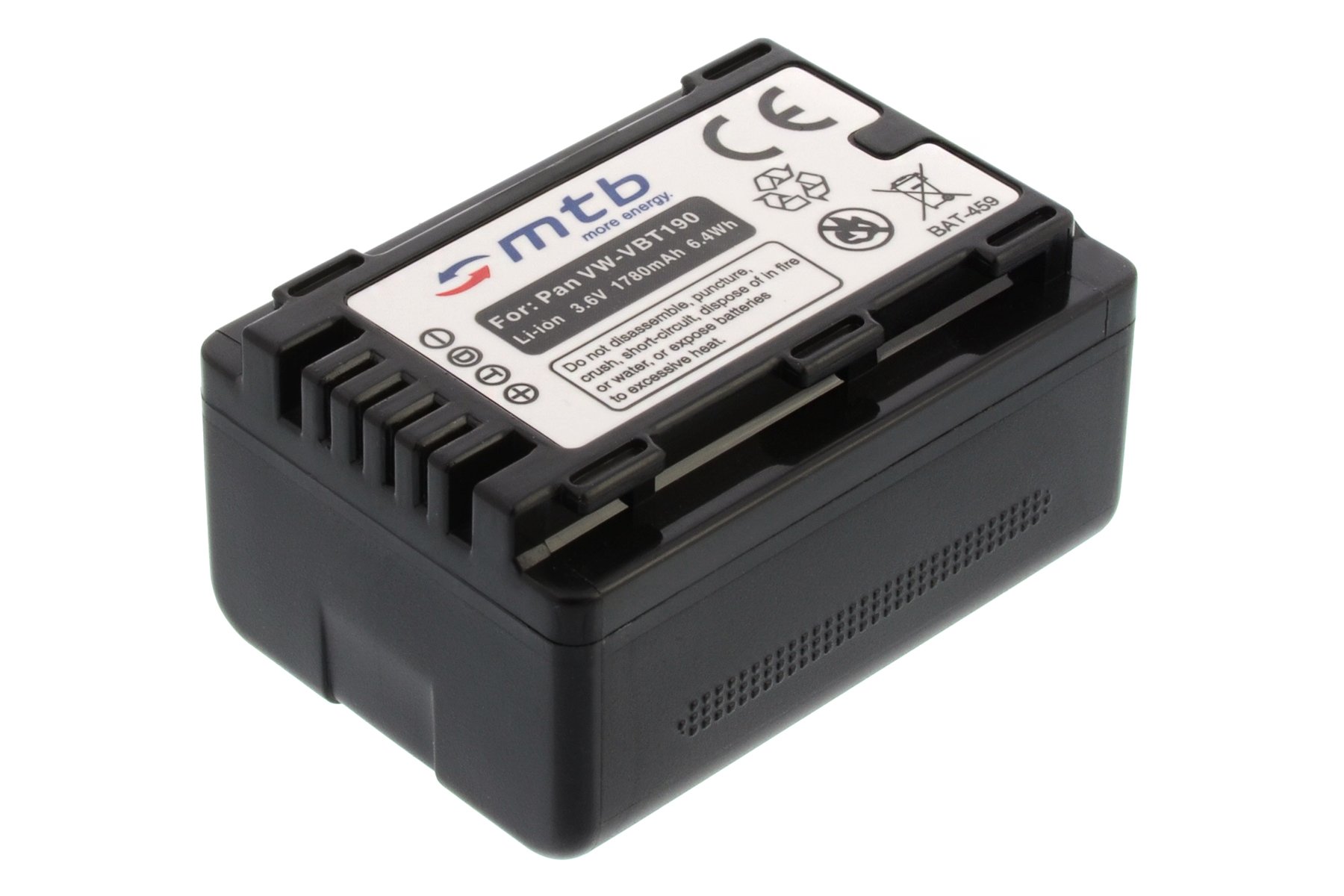 Ersatz-Akku VW-VBT190 kompatibel mit Panasonic HC-V130, V160, 270, 380, V727... s. Liste! [3.6V - 1780mAh - Li-Ion - mit Infochip, Restlaufanzeige unterstützt]
