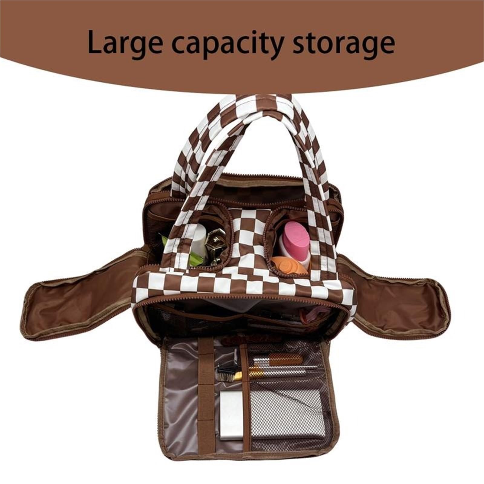 porta trucchi Borsa da toilette da appendere for viaggi di grandi dimensioni, organizer for trucco a scacchi, borse da toilette, organizer for donne e ragazze beauty case