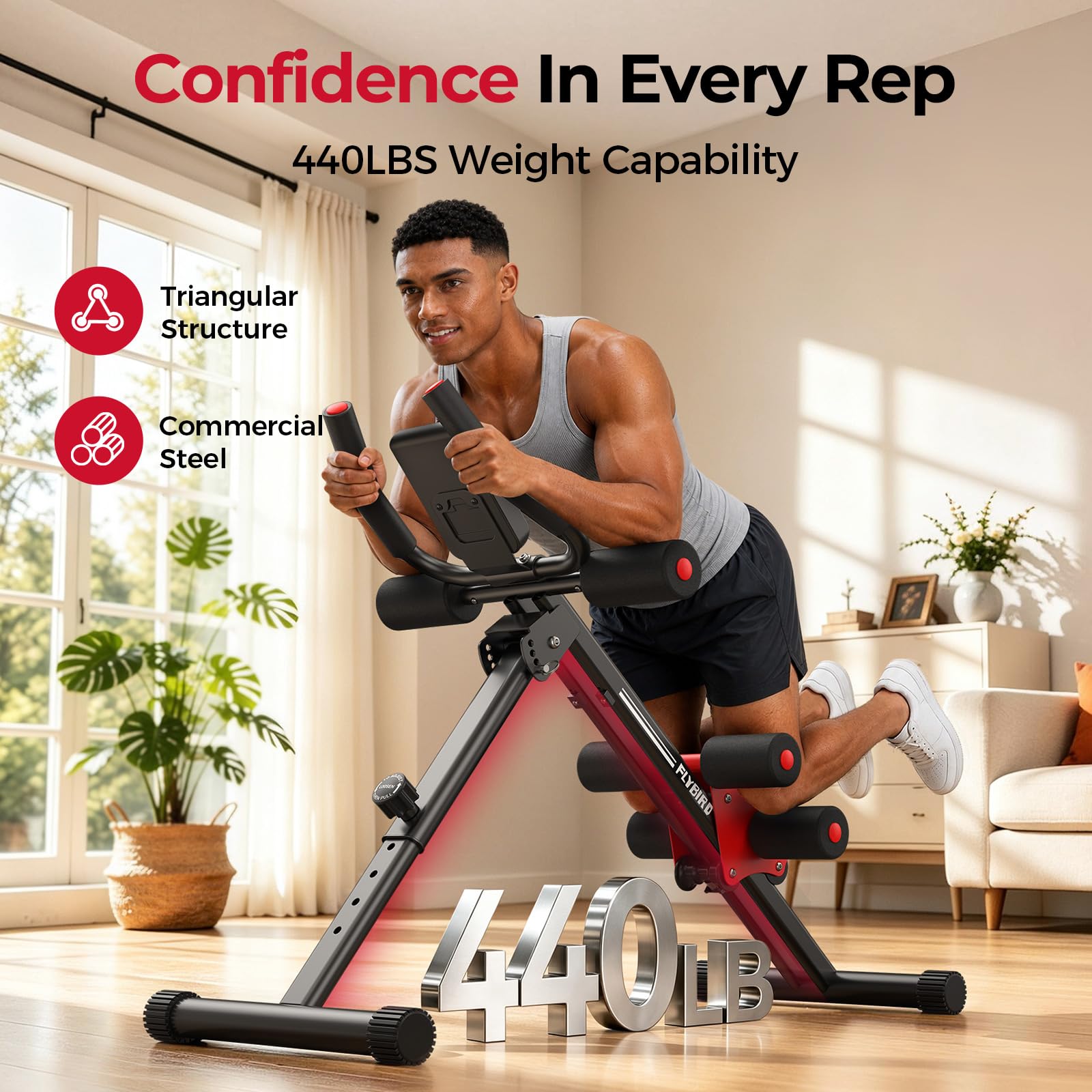 AW1 Ab Workout Machine, Ab Crunch Machine Ab Workout Equipment Foldable for Home Gym, Bottom-Up Abdominal Trainer for Core Waist Workout and Body Shaping with Adjustable Heights and Angles, Red