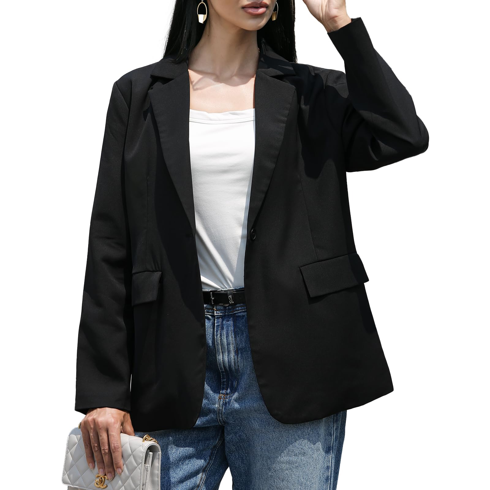 Womens Blazer - Loose Fit Suit Jacket with One Button Closure Casual Formal Dress Jacket Without Shoulder Pads