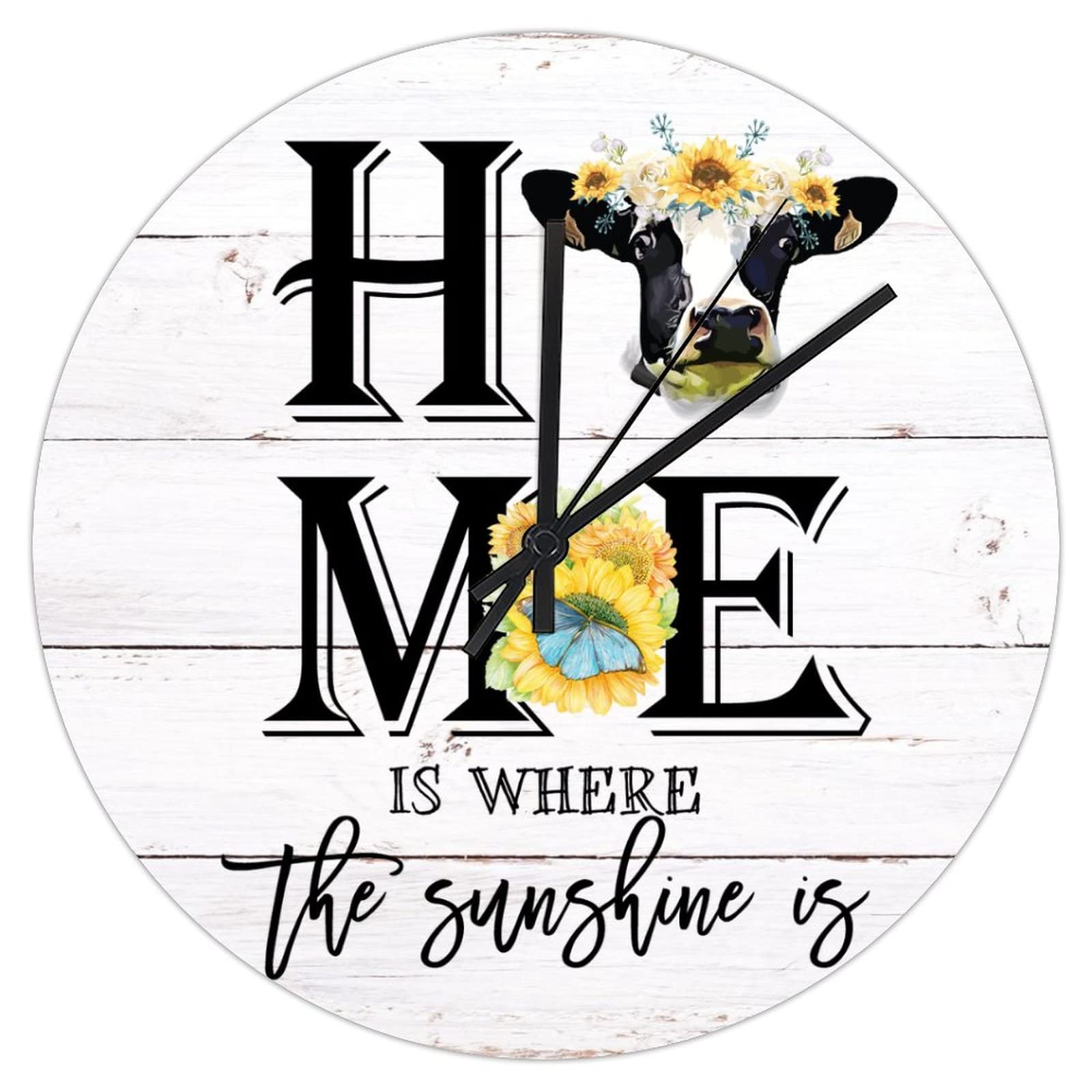 Horloge murale rustique style campagne avec tournesols pour cuisine