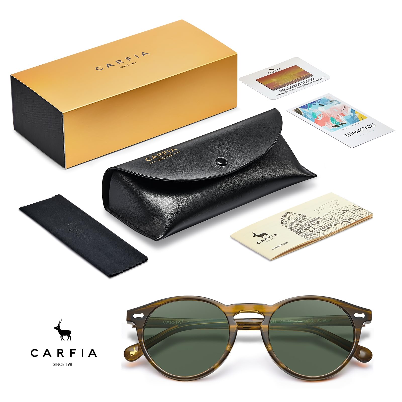 CARFIA męskie okulary przeciwsłoneczne z polaryzacją, okrągła oprawka, ochrona UV 400, styl retro, skórzane etui
