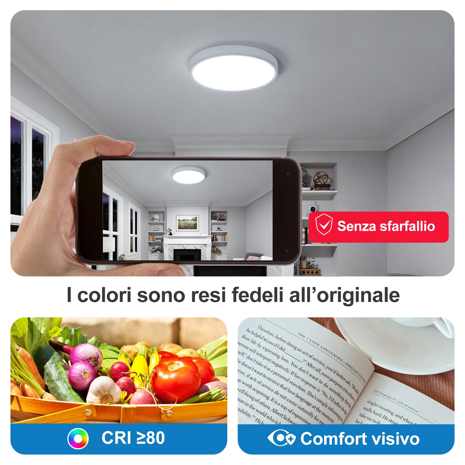 DetarZinLED Plafoniera LED Soffitto Camera da Letto, 24W 2700LM 30cm Lampada da Soffitto Tonda Dimmerabile con Telecomando, Lampadario Bagno IP44 Impermeabile, Luci RGB Colorate per Corridoio Interno