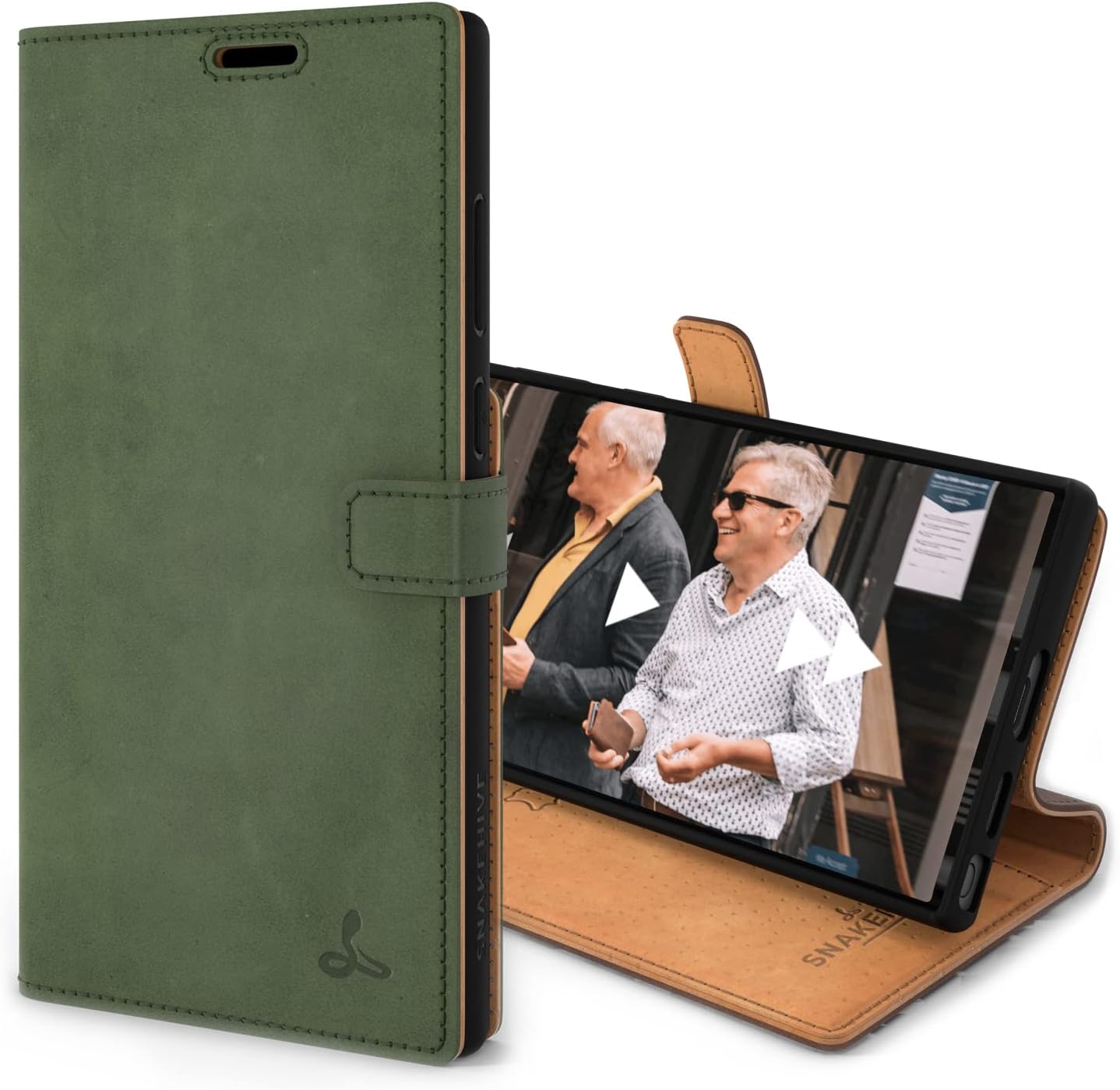 Snakehive Samsung Galaxy S22 Ultra Wallet Case | Genuine Leather Wallet Phone Case with Card Holder | Flip Folio Case with Stand | Compatible with Samsung Galaxy S22 Ultra | (Bottle Green)