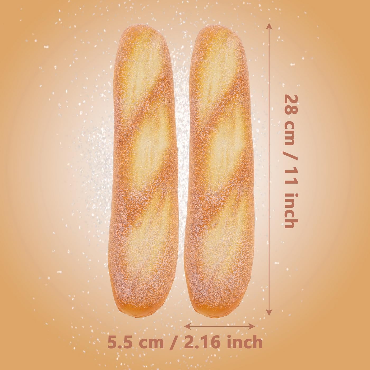 Funzhan 2pcs Artificial Baguette Decoration Fake French Bread Model Lifelike PU Long Loaf Food Display Realistic Pastry Ornament Home Cabinet