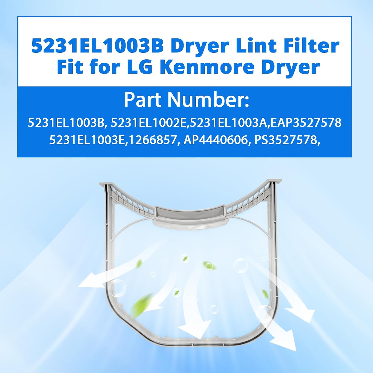5231EL1003B Dryer Lint Filter Compatible Lint Filter Fit for LG Kenmore DLE3777W DLE7177WM DLE7177RM DLEX7177WM DLEX7177RM DLEX8377NM DLG2051W DLG3744D DLG2525S Dryer Replacement Vent Lint Screen