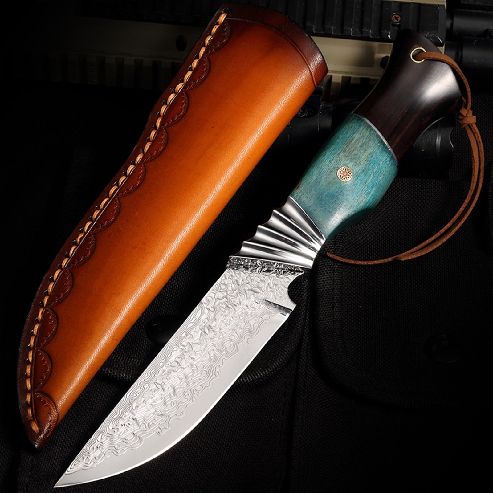 Handmade Damaskus Jagdmesser Messer OutdoorKnife feststehende Klinge VG10 Damaskus Gerades Messer Scharfes und langlebiges Messer Messer mit hoher Härte